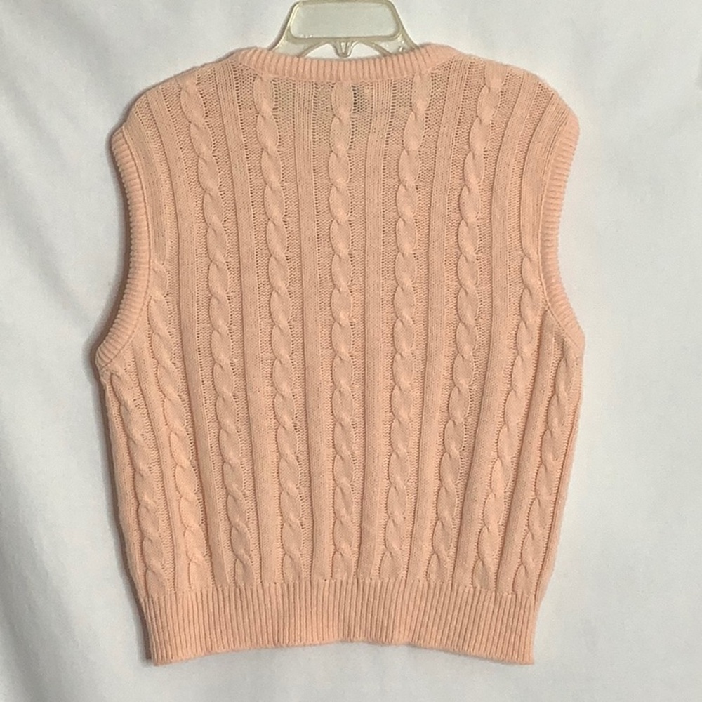 Vintage Peach V-Neck Cable Knit Sweater Vest Size M Preppy Academia - Picture 2 of 11